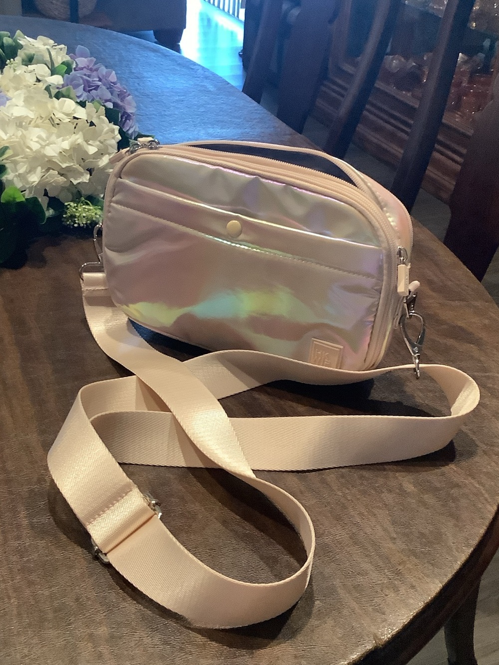 HKWIP Iridescent Light Pink Crossbody Bag with Adjustable Strap never  used